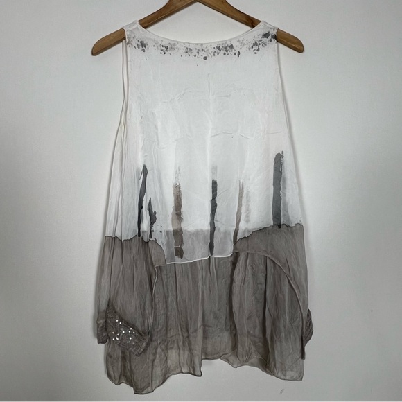 Elegant White and Gray Women's Top silk and cotton made in Italy - Picture 2 of 5